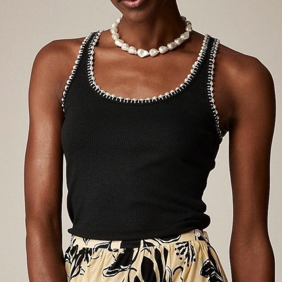 J. Crew Tops - Pearl Trim Ribbed Tank Top